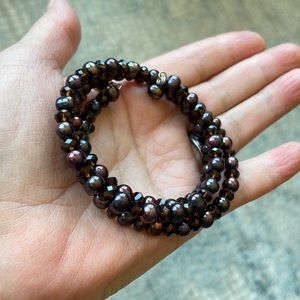 Bangle: Rainbow Tahitian pearls and Swarovski rondelles, stainless memory wire.